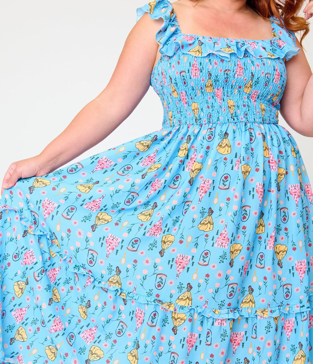 Disney Beauty & the Beast x Unique Vintage Plus Size Blue Belle Midi Dress - Unique Vintage - Womens, DRESSES, MIDI