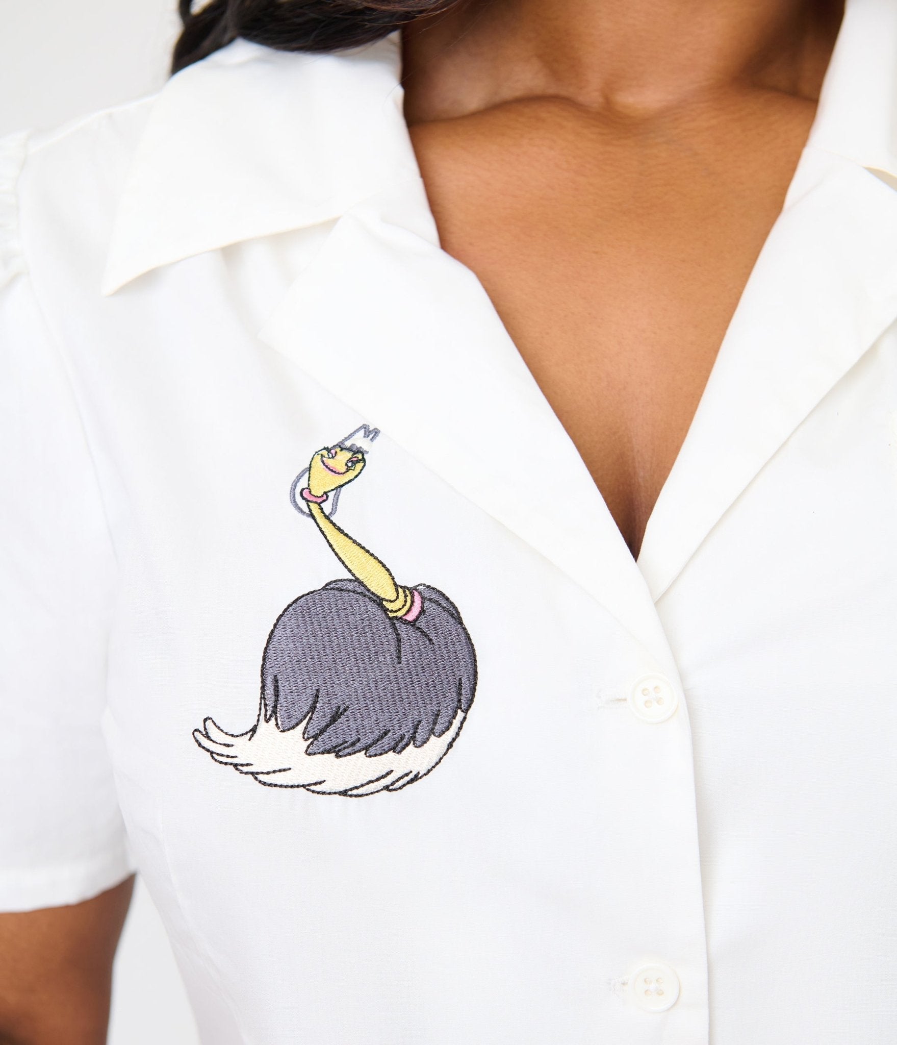 Disney Beauty & the Beast x Unique Vintage Plus Size White Lumiere & Cogsworth Embroidered Cotton Blouse - Unique Vintage - Womens, TOPS, WOVEN TOPS