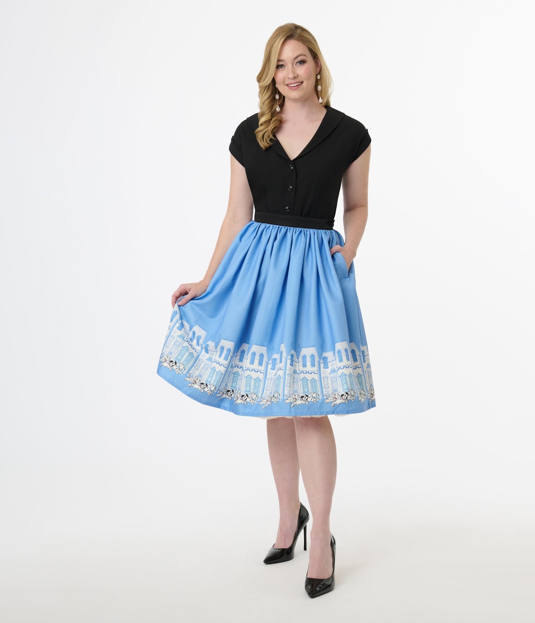 Disney Cats & Dogs Collection by Unique Vintage Blue Dalmatians Border Swing Skirt - Unique Vintage - Womens, BOTTOMS, SKIRTS