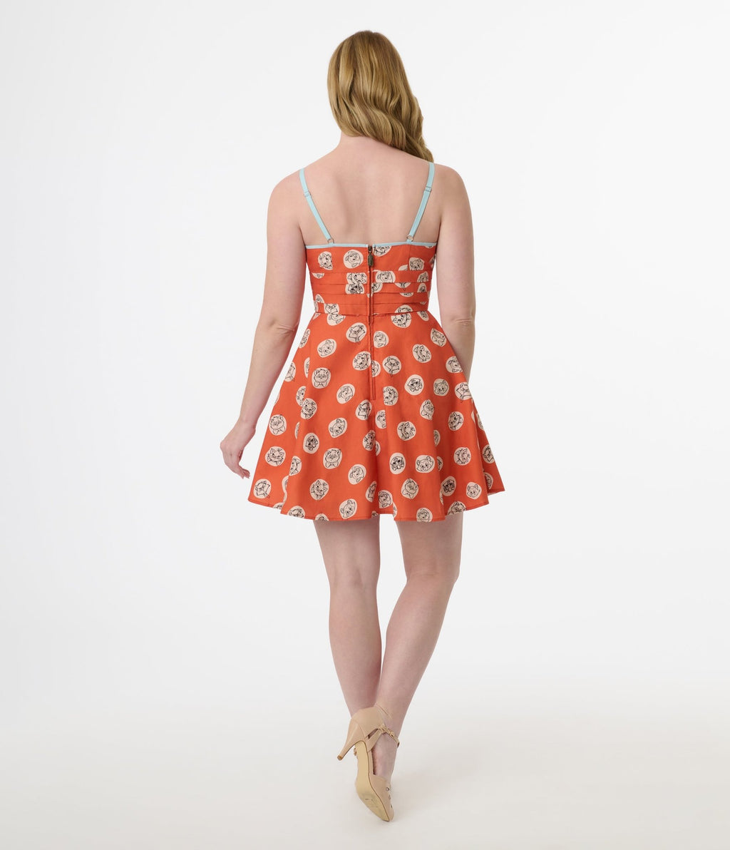 Disney Cats & Dogs Collection by Unique Vintage Orange & Cats Cotton Flare Dress - Unique Vintage Womens DRESSES, FIT & FLARE