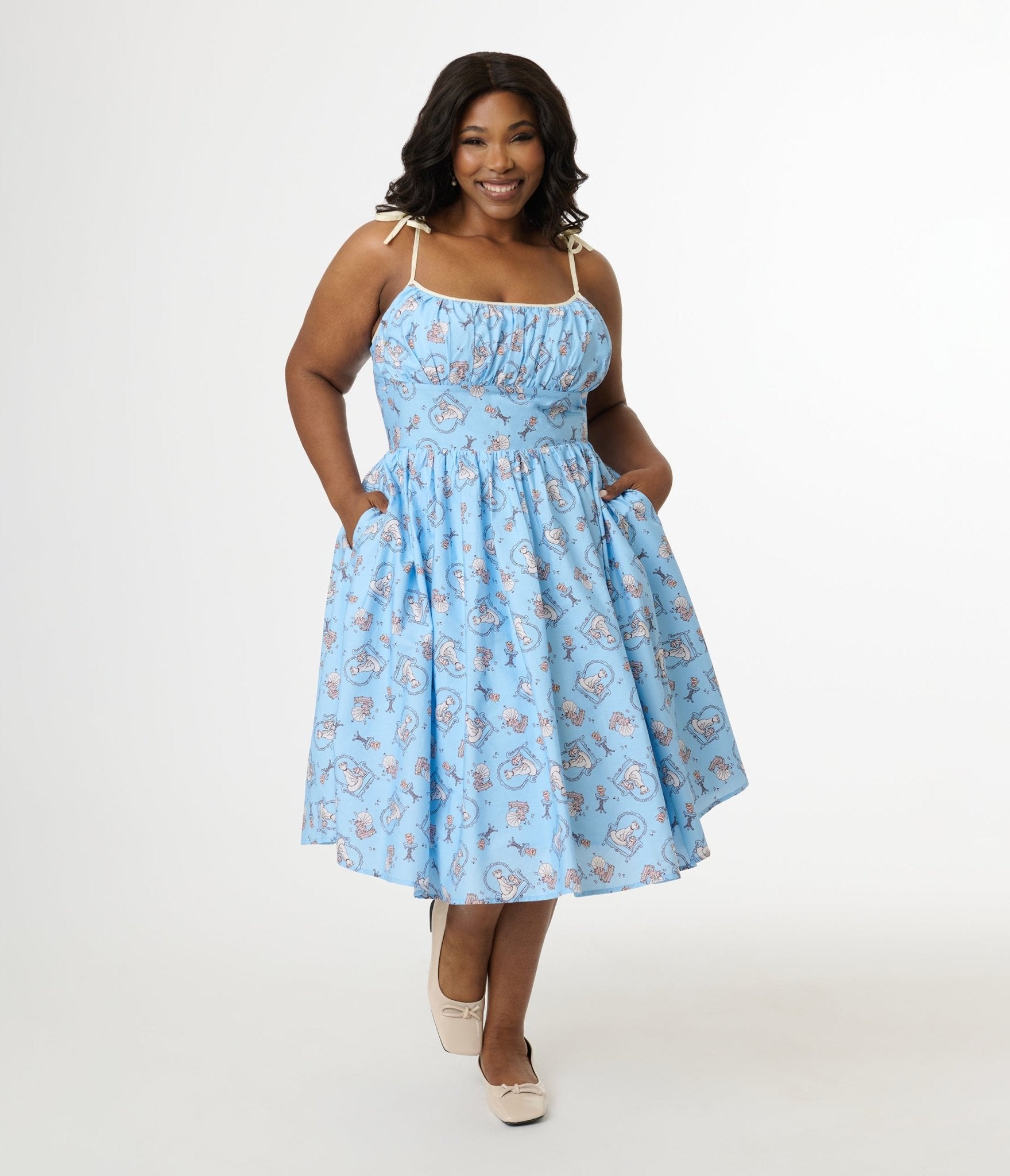Disney Cats & Dogs Collection by Unique Vintage Plus Blue Aristocats Print Cotton Swing Dress - Unique Vintage -  DRESSES