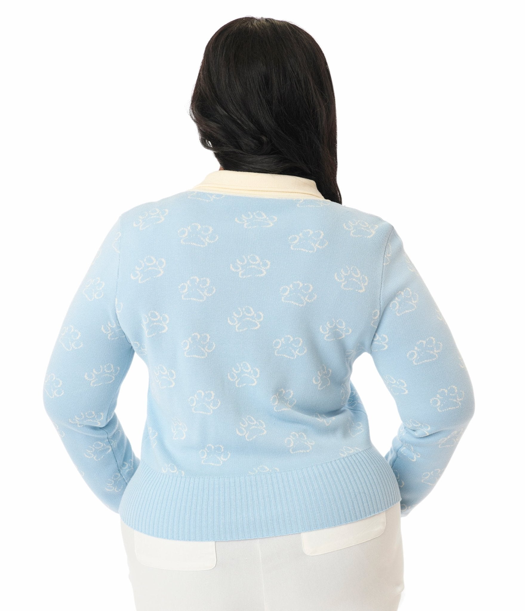 Disney Cats & Dogs Collection by Unique Vintage Plus Size Blue & Cream Paw Print Cardigan - Unique Vintage - Womens, SWEATERS