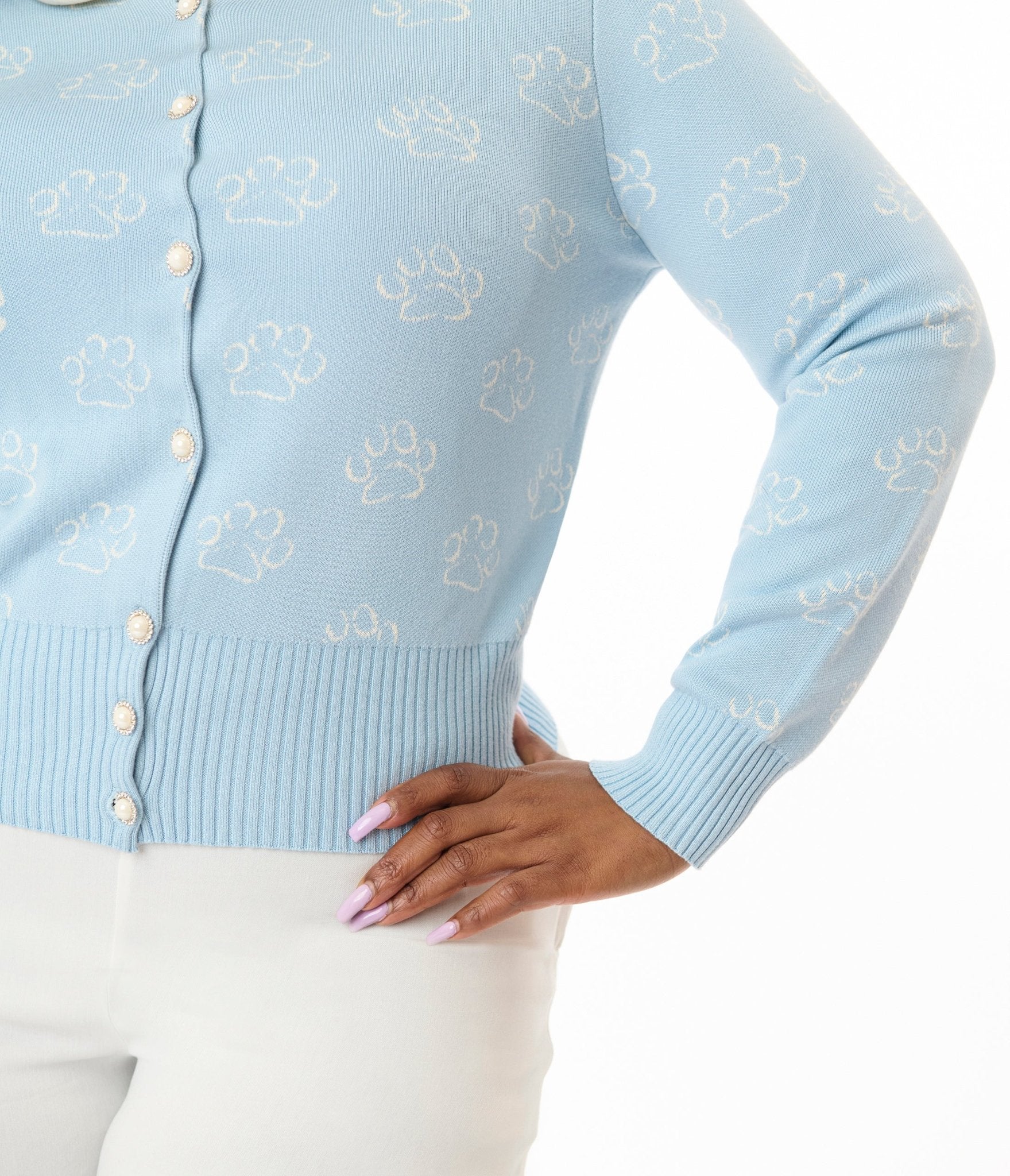 Disney Cats & Dogs Collection by Unique Vintage Plus Size Blue & Cream Paw Print Cardigan - Unique Vintage - Womens, SWEATERS