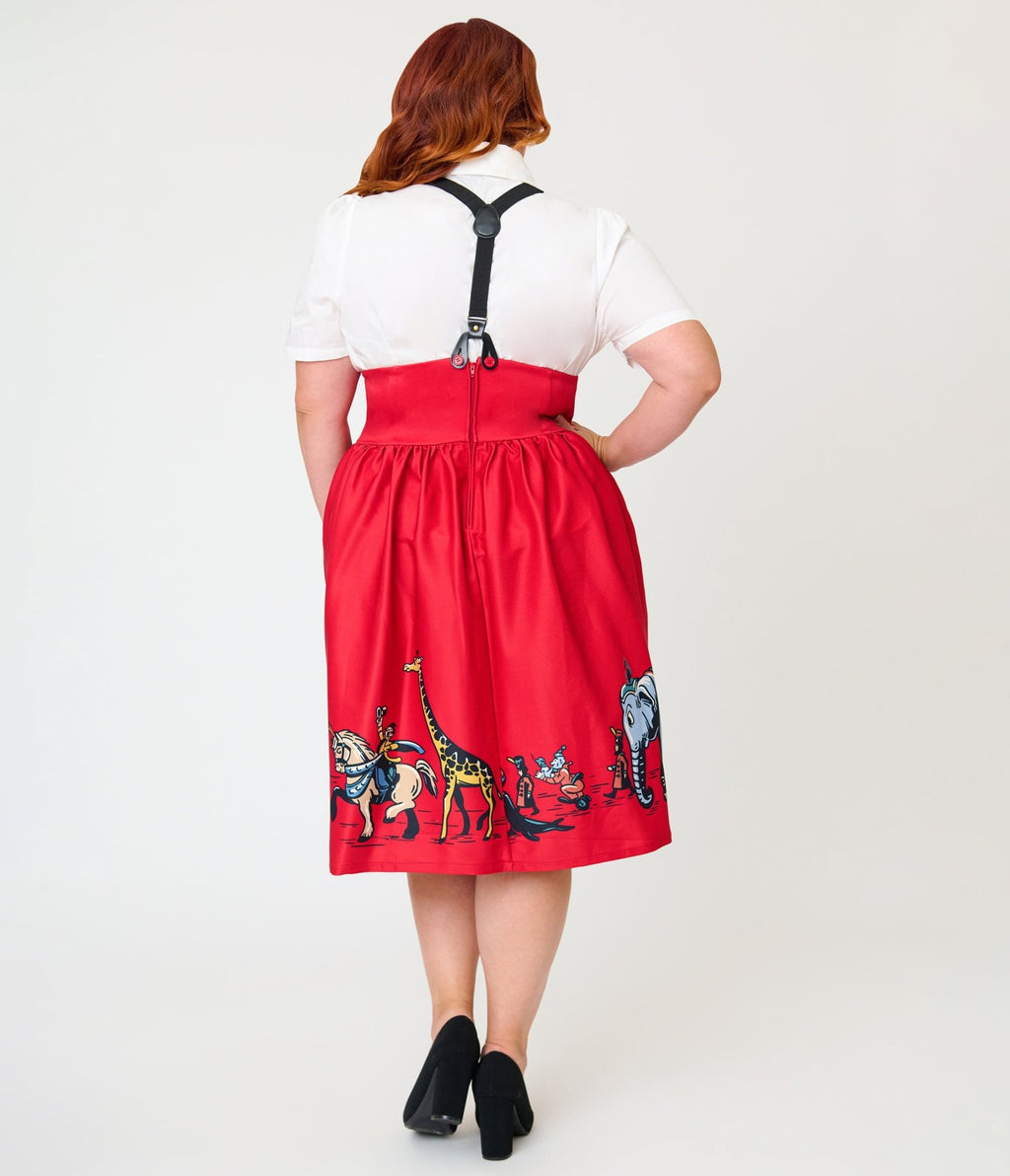 Disney Dumbo Collection by Unique Vintage Plus Size Red Ringmaster Suspender Swing Skirt - Unique Vintage - Womens, BOTTOMS, SKIRTS