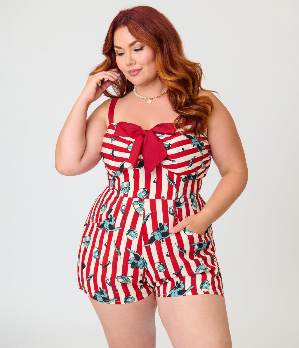 Disney Dumbo Collection by Unique Vintage Plus Size Red Stripe Romper - Unique Vintage - Womens, BOTTOMS, ROMPERS AND JUMPSUITS