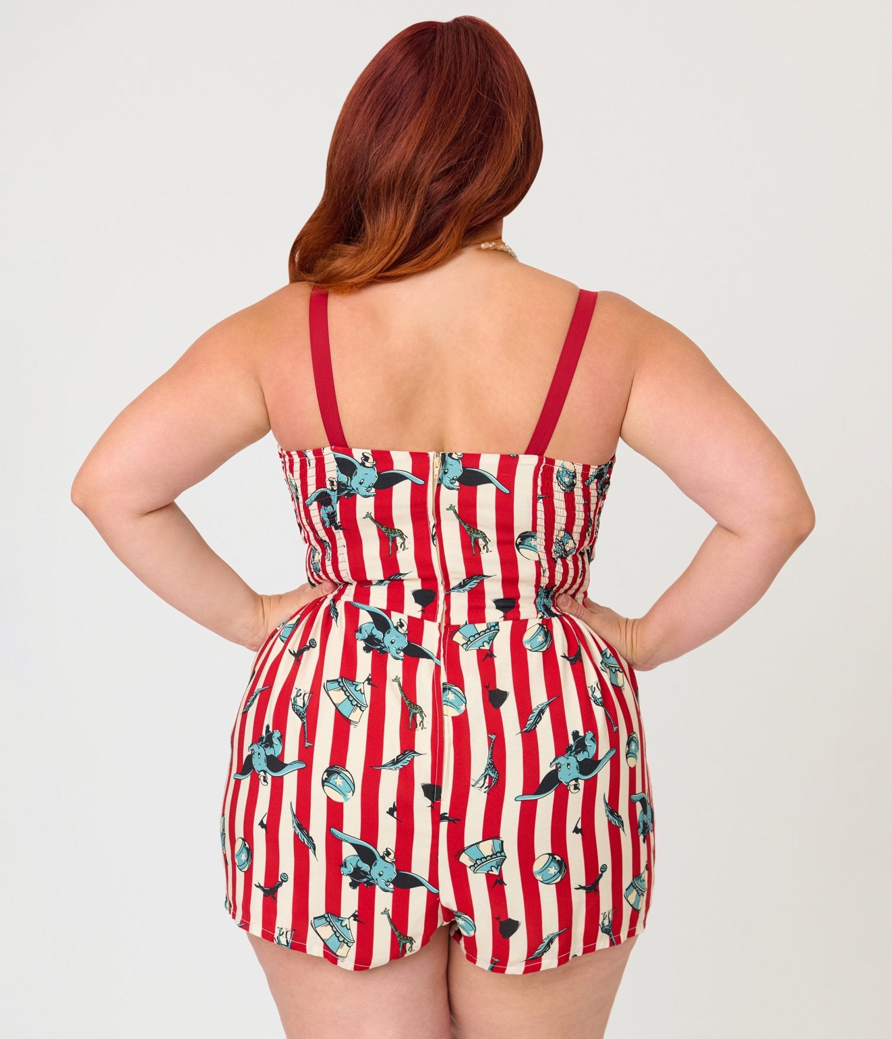 Disney Dumbo Collection by Unique Vintage Plus Size Red Stripe Romper - Unique Vintage - Womens, BOTTOMS, ROMPERS AND JUMPSUITS