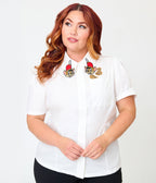 Disney Dumbo Collection by Unique Vintage Plus Size White Timothy Mouse Collar Cotton Blouse - Unique Vintage - Womens, TOPS, WOVEN TOPS