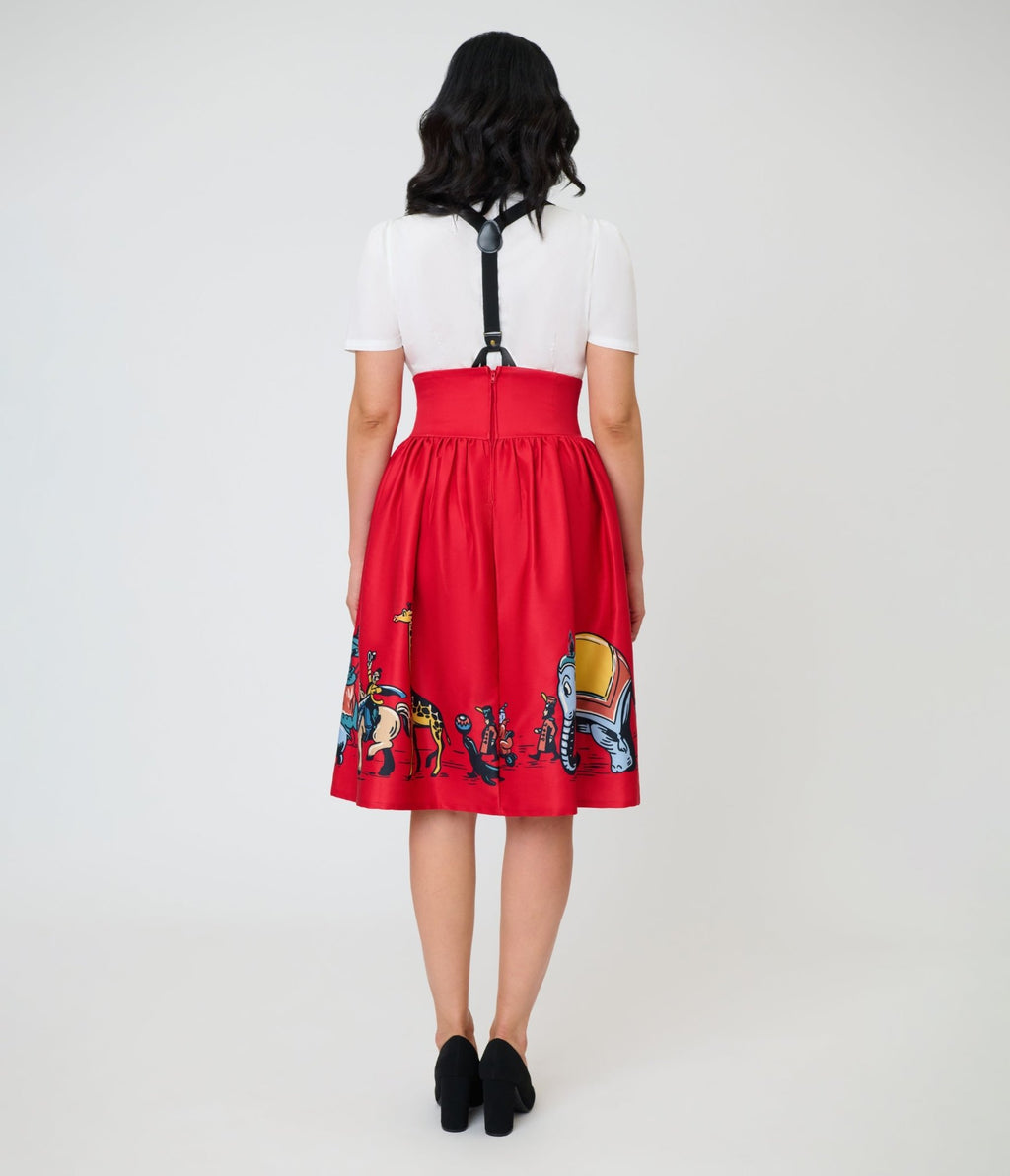 Disney Dumbo Collection by Unique Vintage Red Ringmaster Suspender Swing Skirt - Unique Vintage - Womens, BOTTOMS, SKIRTS