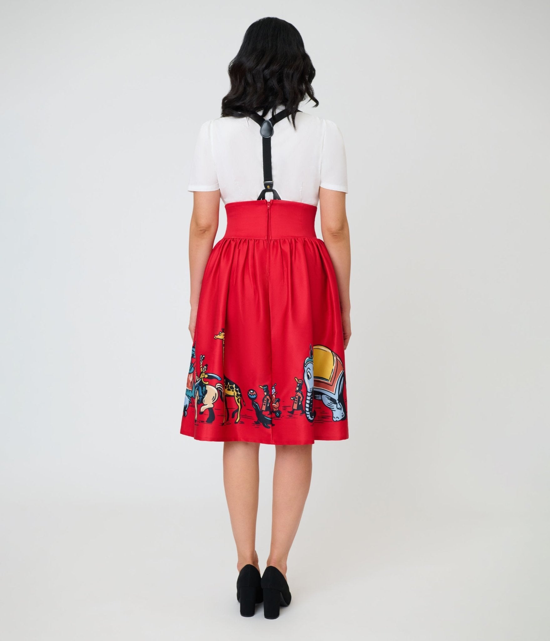 Disney Dumbo Collection by Unique Vintage Red Ringmaster Suspender Swing Skirt - Unique Vintage - Womens, BOTTOMS, SKIRTS