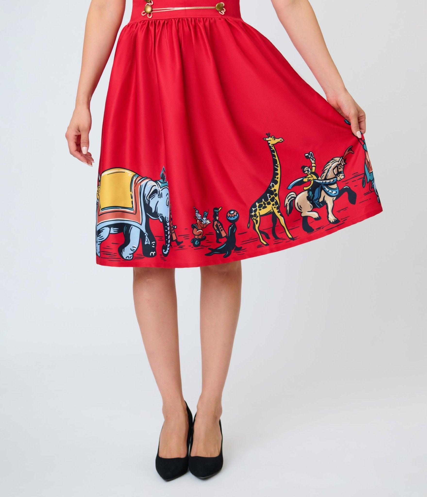 Disney Dumbo Collection by Unique Vintage Red Ringmaster Suspender Swing Skirt - Unique Vintage - Womens, BOTTOMS, SKIRTS