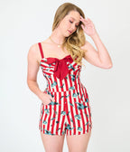 Disney Dumbo Collection by Unique Vintage Red Stripe Romper - Unique Vintage - Womens, BOTTOMS, ROMPERS AND JUMPSUITS