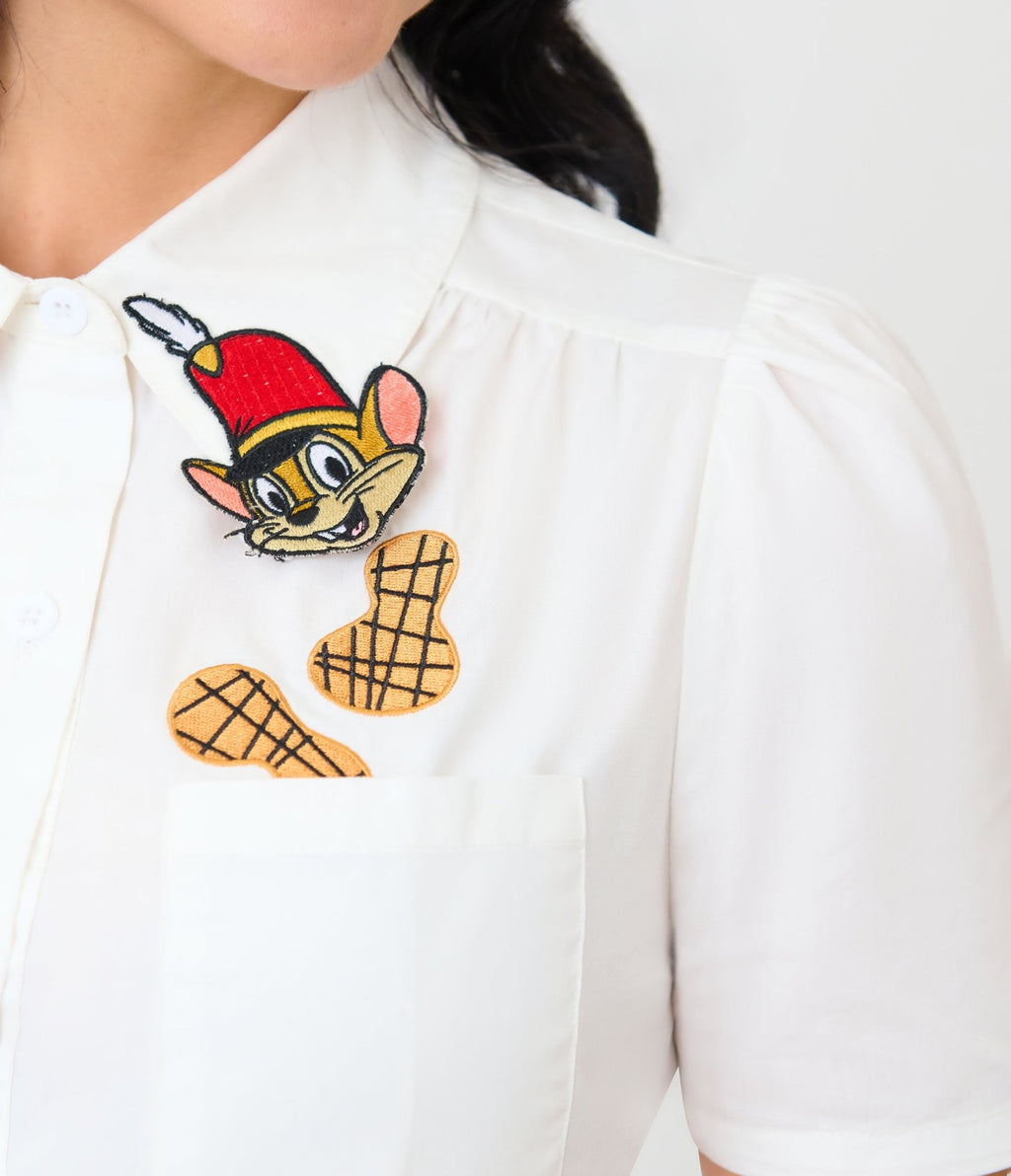 Disney Dumbo Collection by Unique Vintage White Timothy Mouse Collar Cotton Blouse - Unique Vintage - Womens, TOPS, WOVEN TOPS