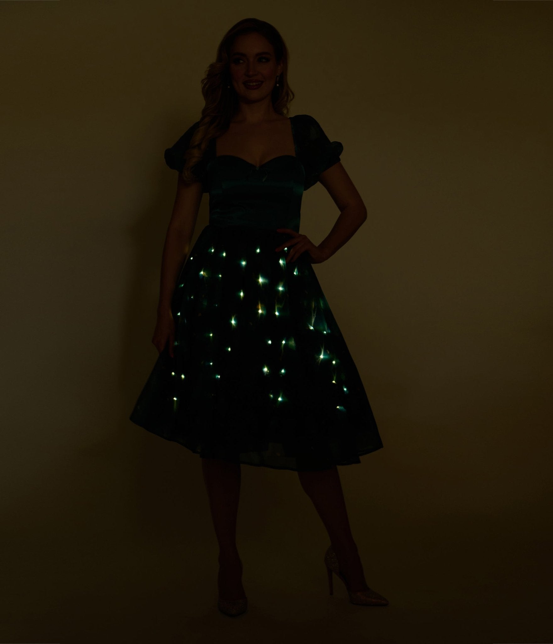 Disney Fantasia Collection by Unique Vintage Plus Size Teal Fairies Light Up Swing Dress - Unique Vintage - Womens, DRESSES, SWING