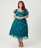 Disney Fantasia Collection by Unique Vintage Plus Size Teal Fairies Light Up Swing Dress - Unique Vintage - Womens, DRESSES, SWING