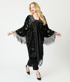 Disney Fantasia Collection by Unique Vintage Sorcerers Apprentice Black Velvet Fringe Kimono - Unique Vintage - Womens, FLAPPER, COATS