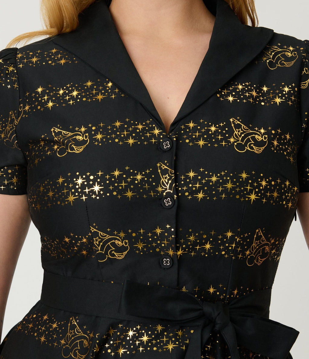 Disney Fantasia Collection by Unique Vintage Sorcerers Apprentice Cotton Swing Dress - Unique Vintage - Womens, DRESSES, SWING