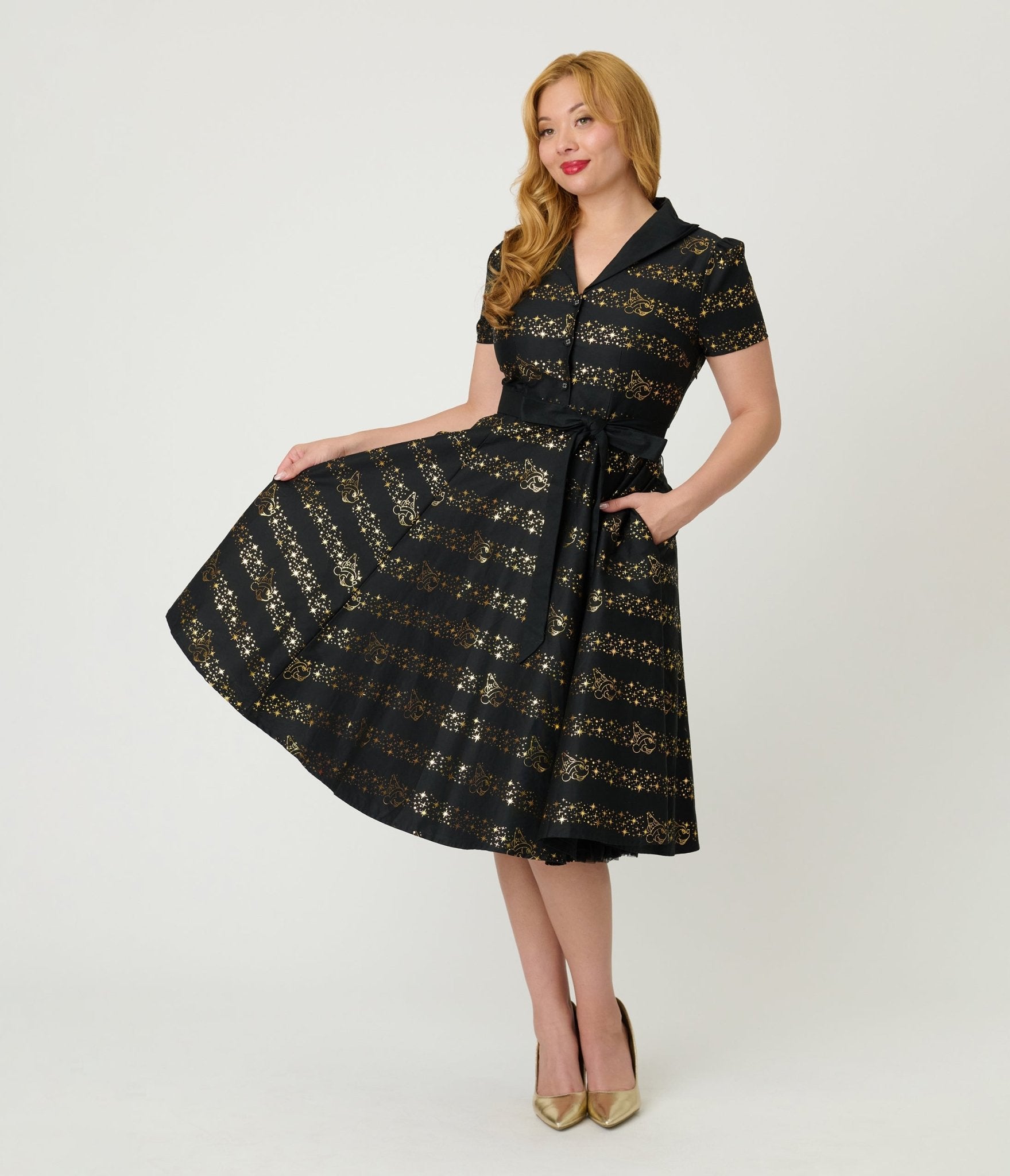 Disney Fantasia Collection by Unique Vintage Sorcerers Apprentice Cotton Swing Dress - Unique Vintage - Womens, DRESSES, SWING