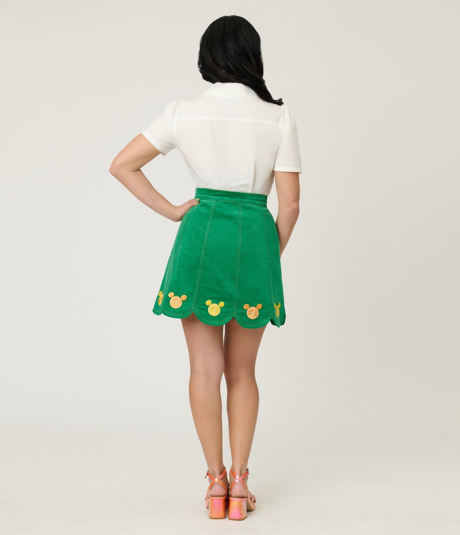 Disney Food Collection by Smak Parlour Green Mickey Citrus Corduroy Mini Skirt - Unique Vintage - Womens, BOTTOMS, SKIRTS