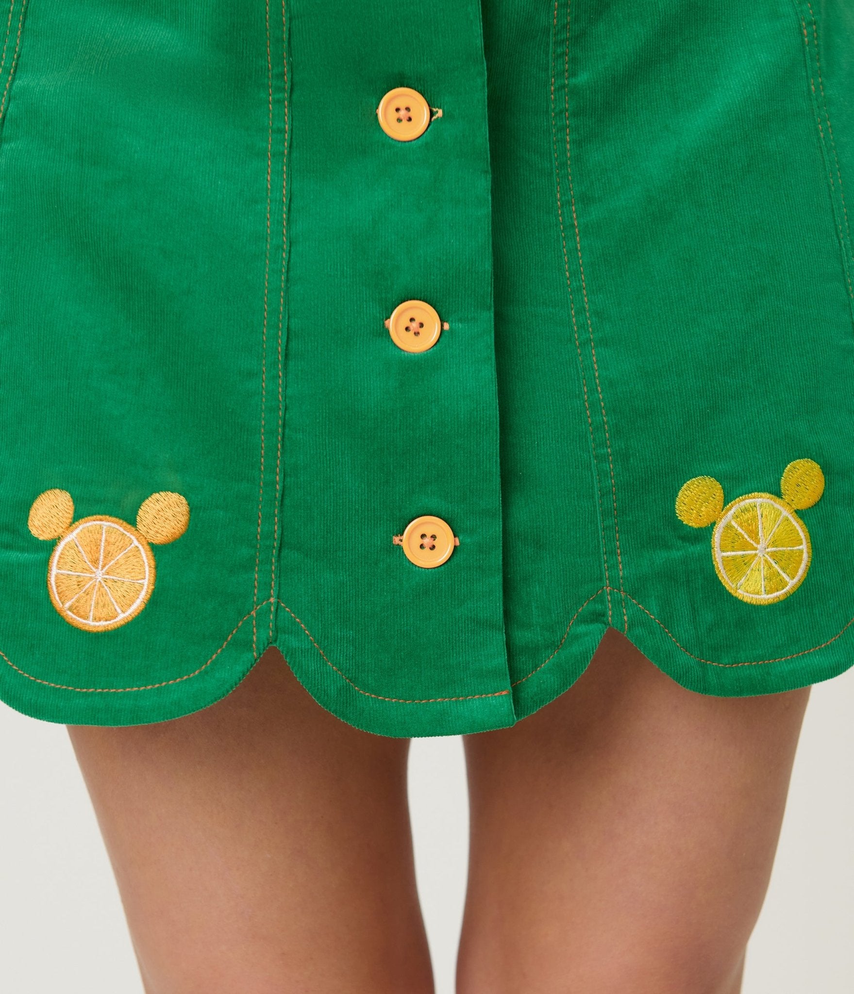 Disney Food Collection by Smak Parlour Green Mickey Citrus Corduroy Mini Skirt - Unique Vintage - Womens, BOTTOMS, SKIRTS