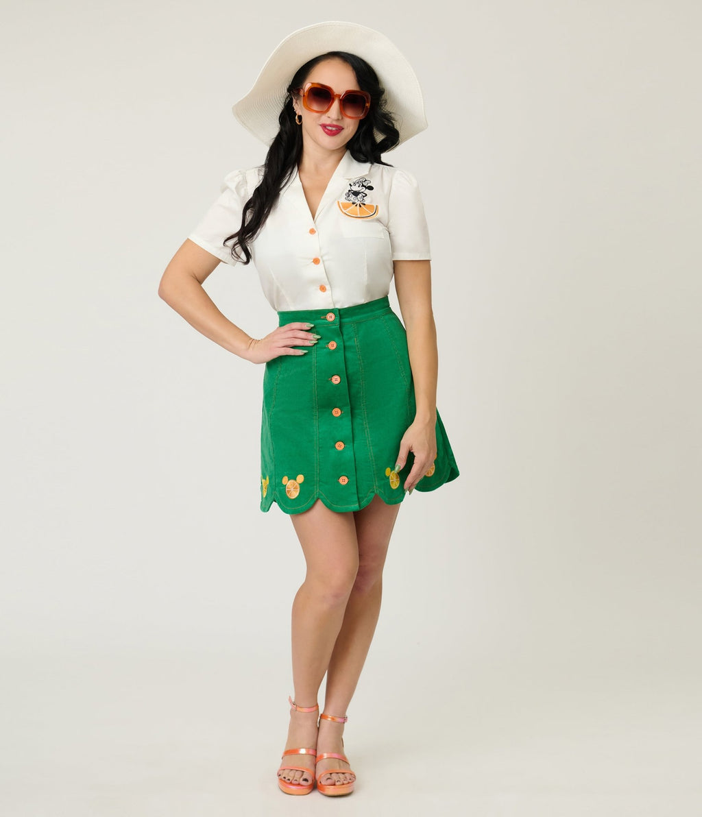 Disney Food Collection by Smak Parlour Green Mickey Citrus Corduroy Mini Skirt - Unique Vintage - Womens, BOTTOMS, SKIRTS