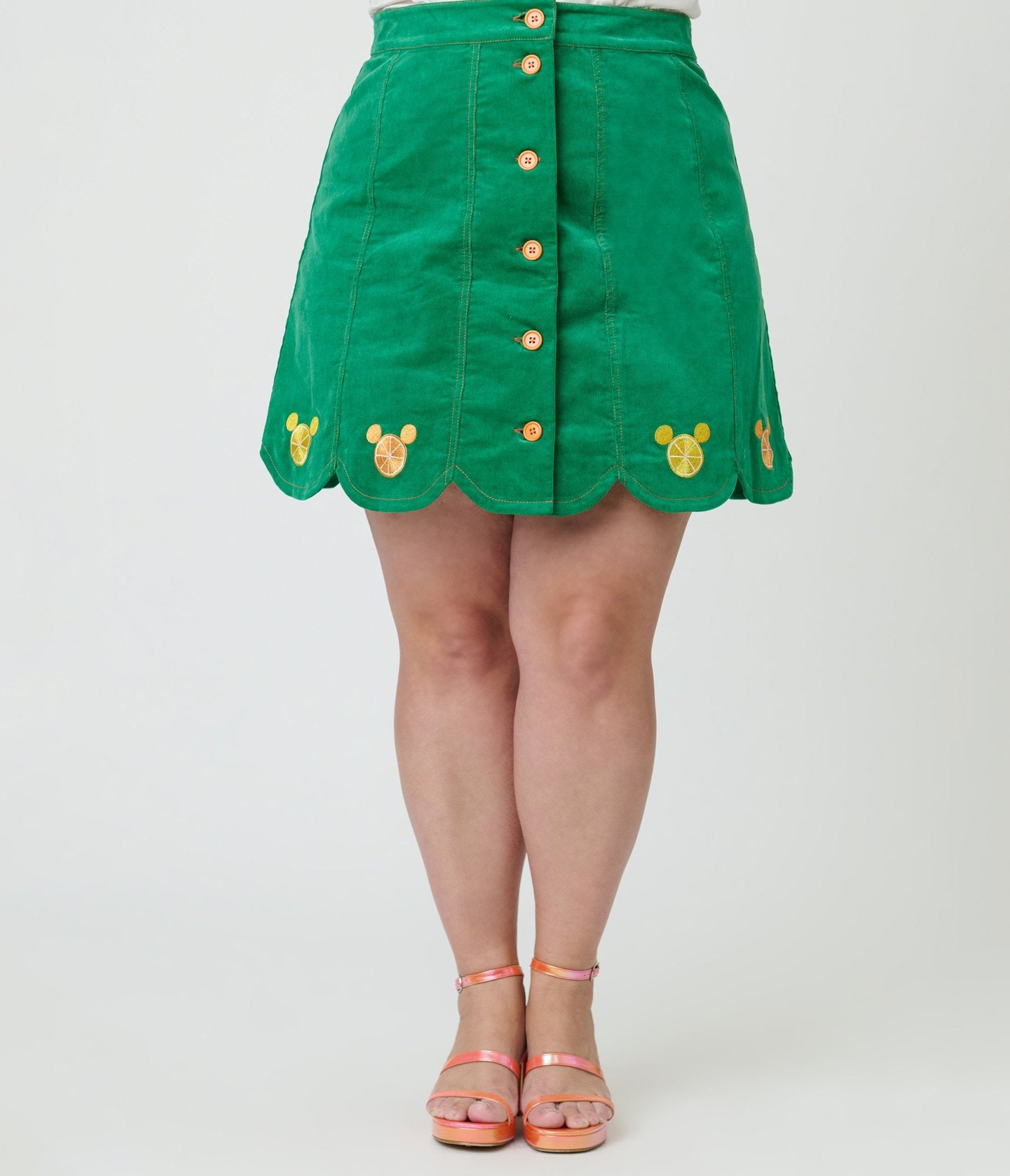 Disney Food Collection by Smak Parlour Plus Size Green Mickey Citrus Corduroy Mini Skirt - Unique Vintage - Womens, BOTTOMS, SKIRTS