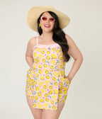 Disney Food Collection by Unique Vintage Plus Size Pink Lemonade Skirted Dolly Romper - Unique Vintage - Womens, BOTTOMS, ROMPERS AND JUMPSUITS
