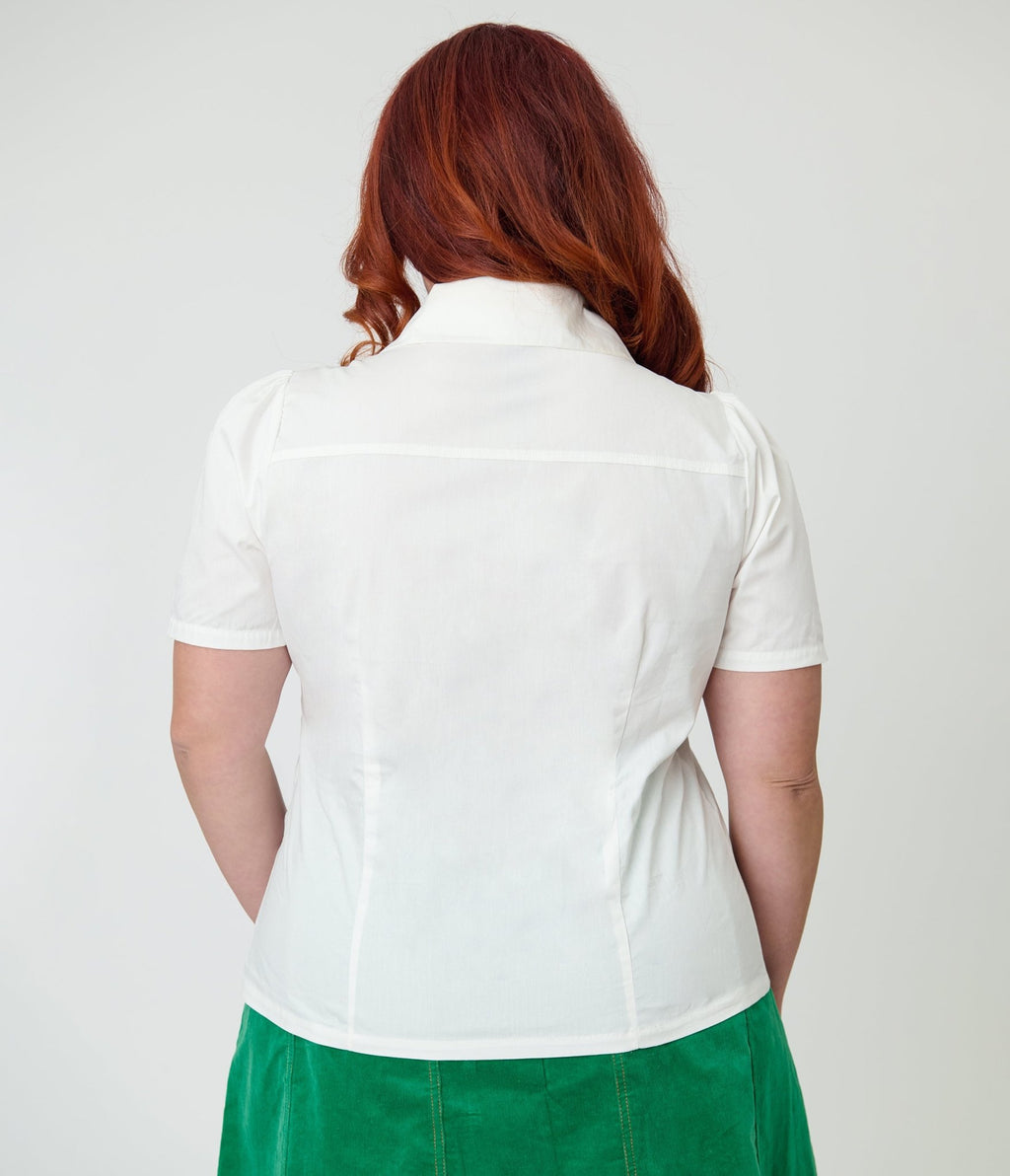 Disney Food Collection by Unique Vintage Plus Size White & Orange Pocket Minnie Embroidered Cotton Blouse - Unique Vintage - Womens, TOPS, WOVEN TOPS