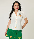 Disney Food Collection by Unique Vintage White & Orange Pocket Minnie Embroidered Cotton Blouse - Unique Vintage - Womens, TOPS, WOVEN TOPS