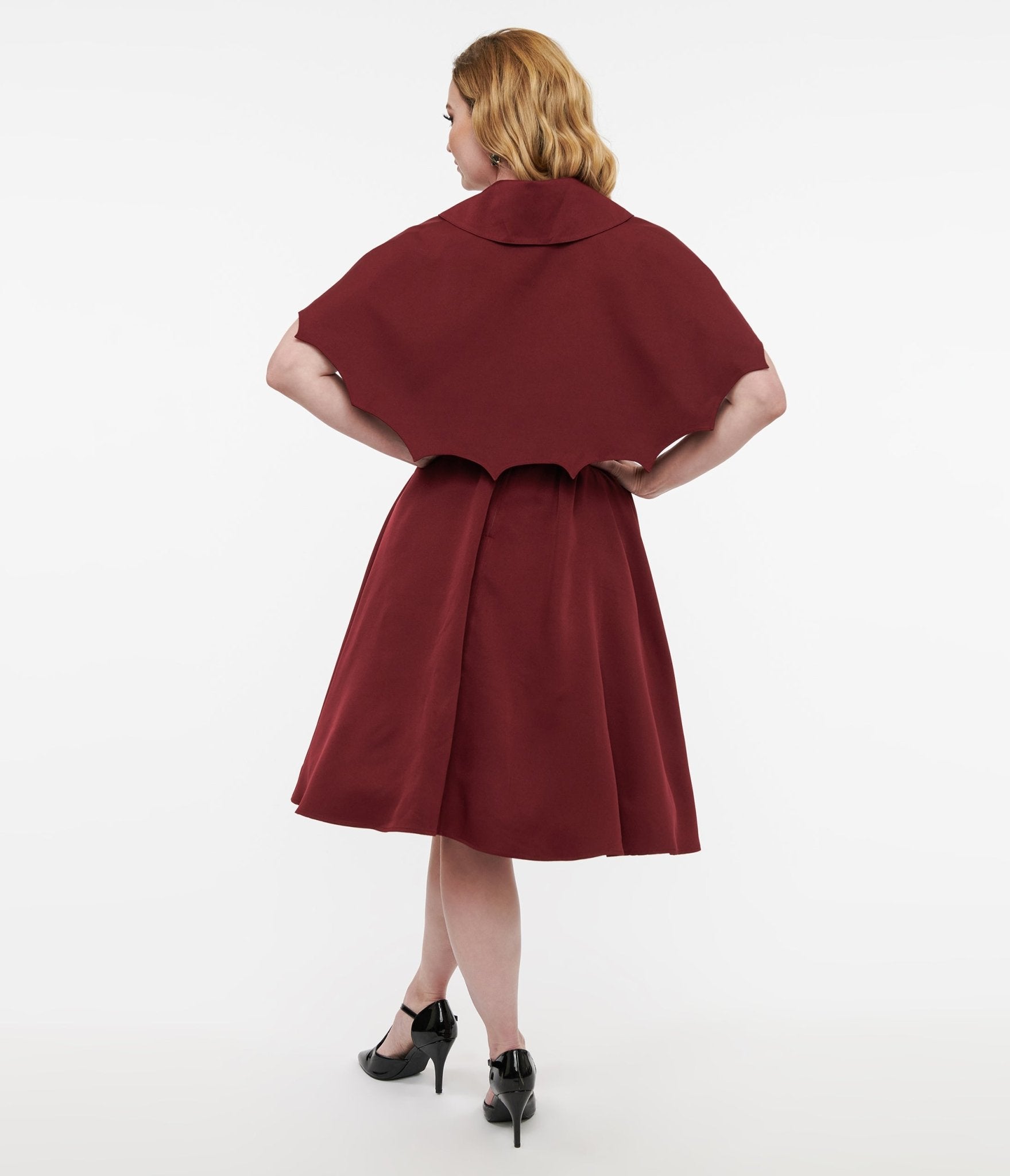 Disney Hocus Pocus Collection by Unique Vintage Burgundy & Grey Plaid Capelet Swing Dress - Unique Vintage - DRESSES, SWING
