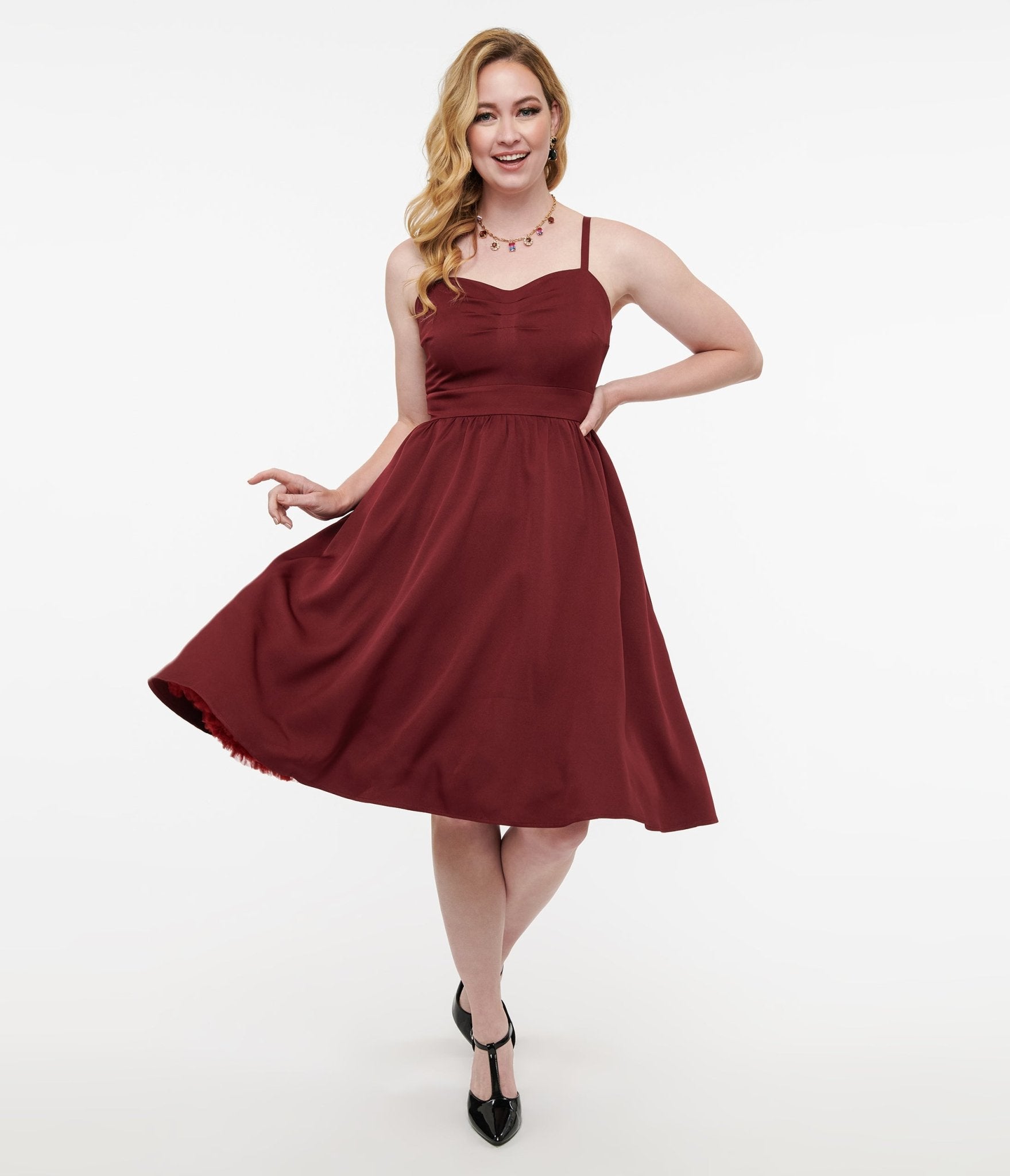 Disney Hocus Pocus Collection by Unique Vintage Burgundy & Grey Plaid Capelet Swing Dress - Unique Vintage - DRESSES, SWING