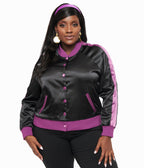 Disney Hocus Pocus Collection by Unique Vintage Plus Size Purple & Black Spell Bomber Jacket - Unique Vintage -  OUTERWEAR