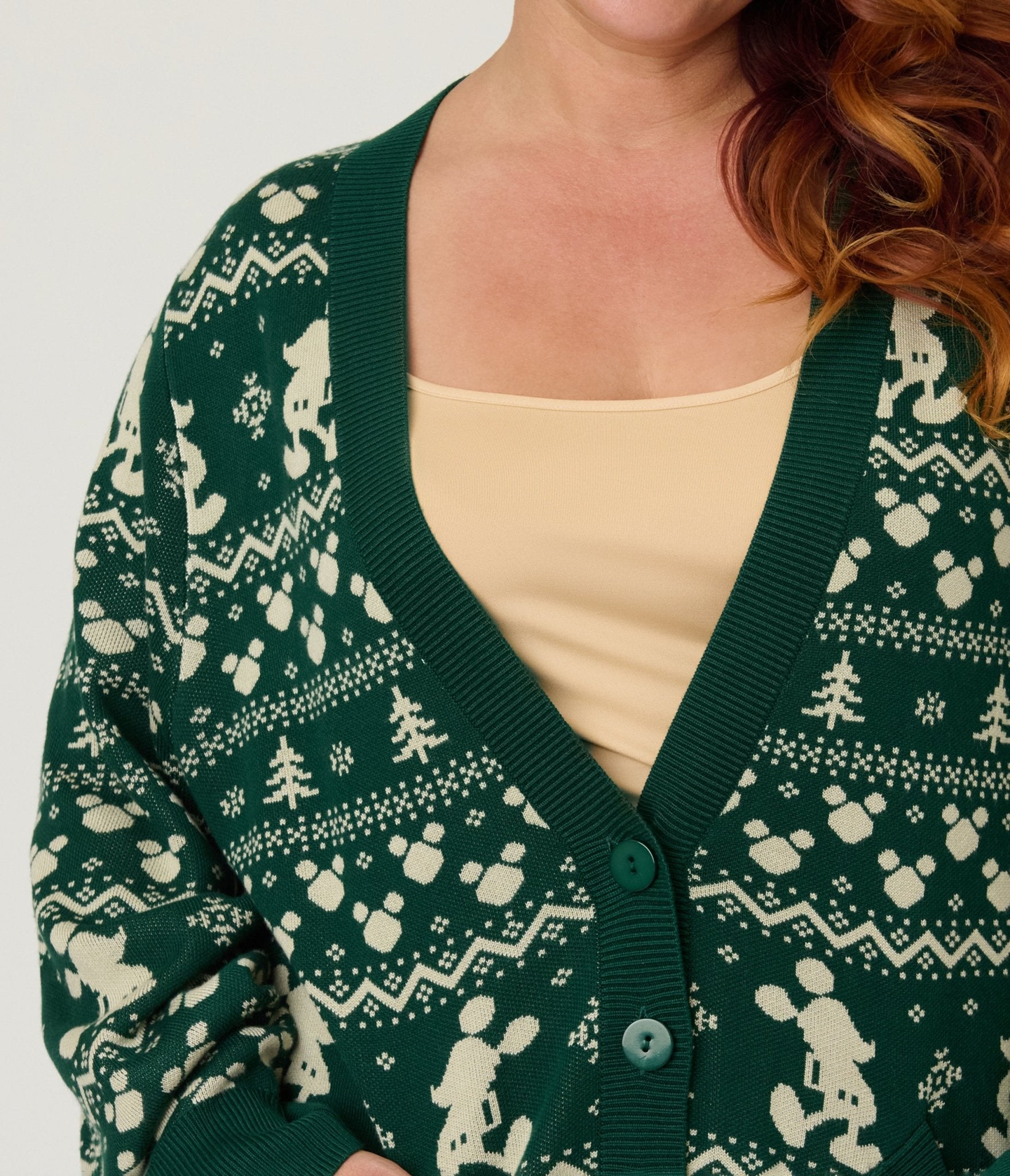 Disney Holiday Collection by Unique Vintage Plus Size Green Winter Mickey Fair Isle Cardigan - Unique Vintage - Womens, TOPS, SWEATERS