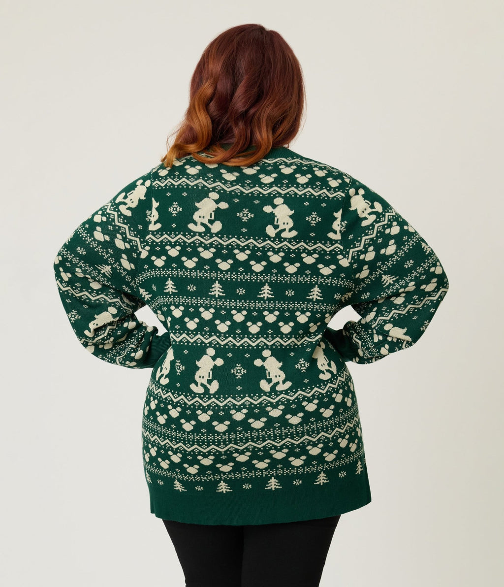 Disney Holiday Collection by Unique Vintage Plus Size Green Winter Mickey Fair Isle Cardigan - Unique Vintage - Womens, TOPS, SWEATERS