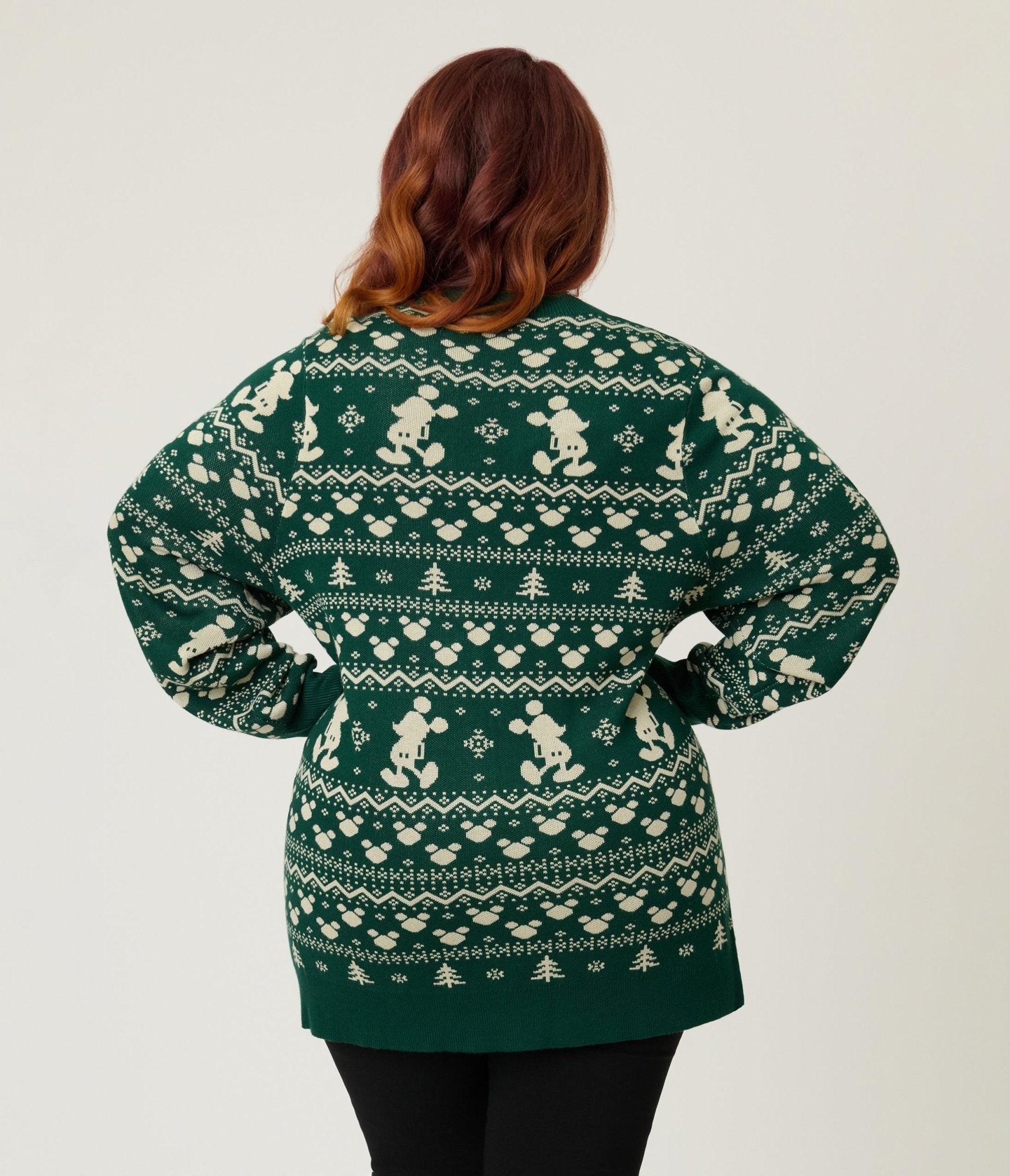 Disney Holiday Collection by Unique Vintage Plus Size Green Winter Mickey Fair Isle Cardigan - Unique Vintage - Womens, TOPS, SWEATERS
