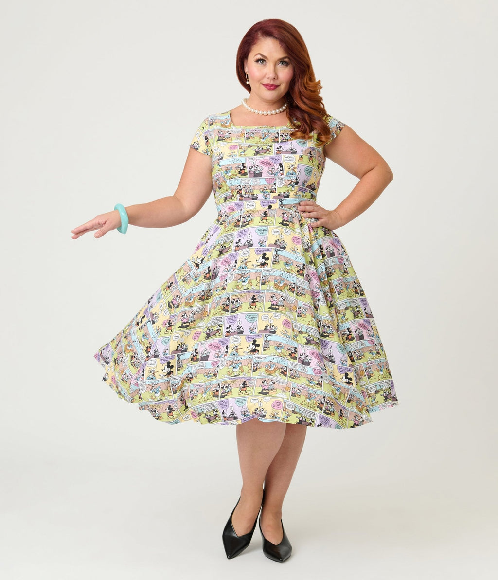 Disney Mickey & Friends Collection by Magnolia Place Plus Size Mickey Comics Swing Dress - Unique Vintage - Womens, DRESSES, SWING