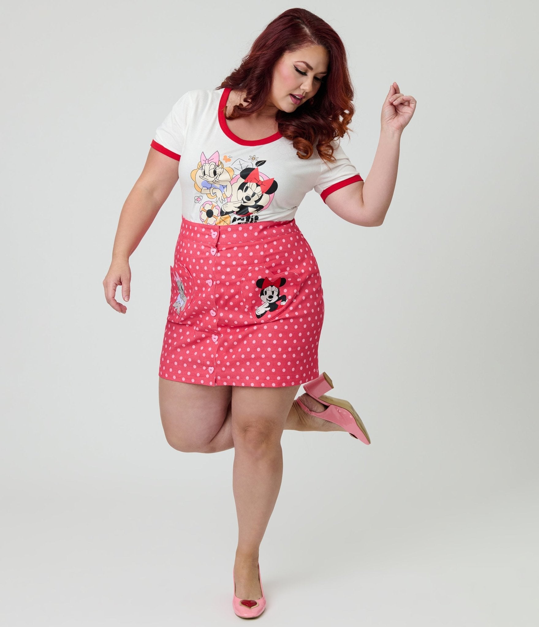 Disney Mickey & Friends Collection by Smak Parlour Plus Size Minnie & Daisy Galentines Mini Skirt - Unique Vintage - Womens, BOTTOMS, SKIRTS