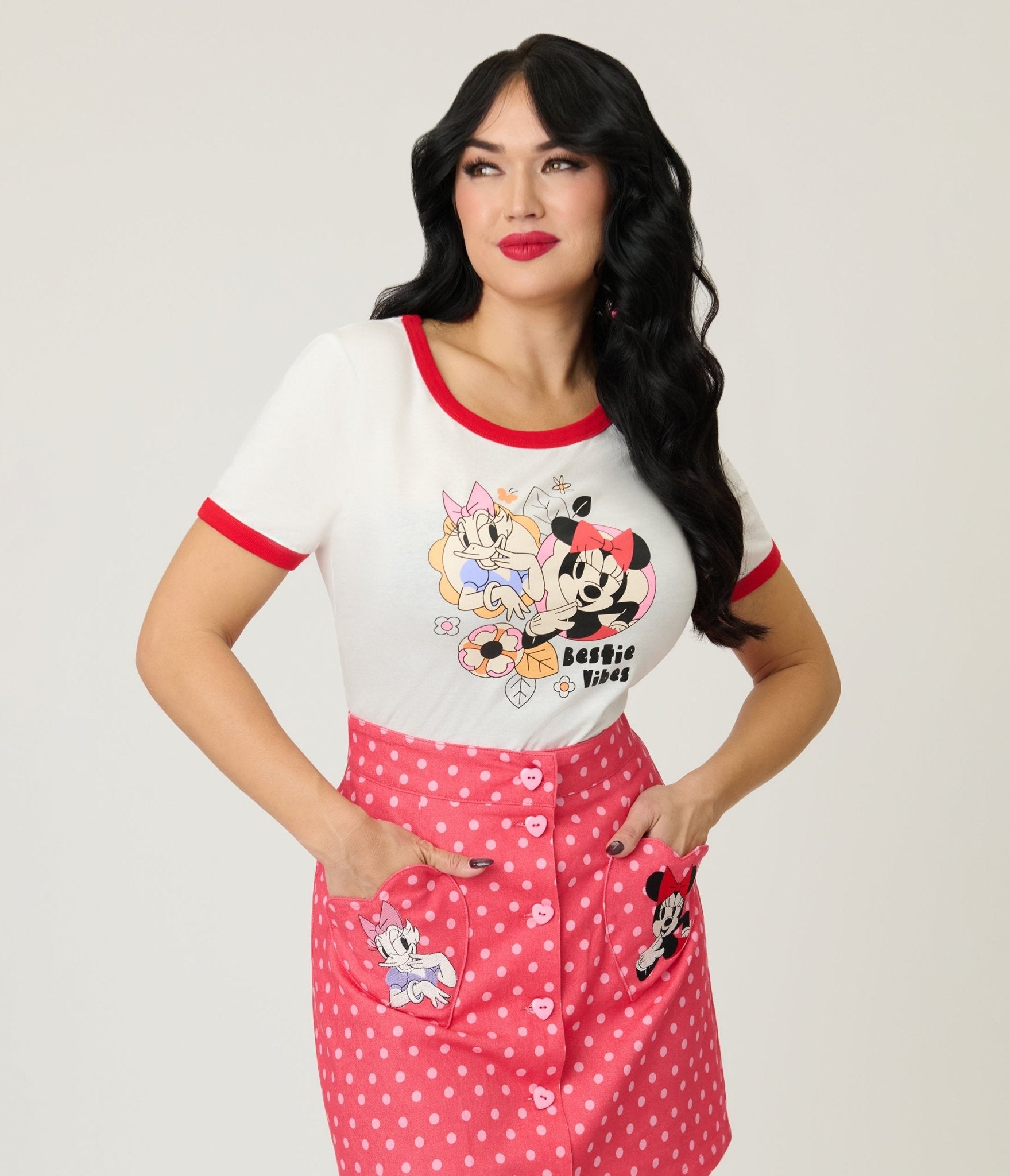 Disney Mickey & Friends Collection by Unique Vintage Bestie Vibes Unisex Ringer Graphic Tee - Unique Vintage - Womens, TOPS, KNIT TOPS