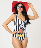 Disney Mickey & Friends Collection by Unique Vintage Black Stripe Mickey Huntington Swimsuit - Unique Vintage - Womens, SWIM, 1 PC