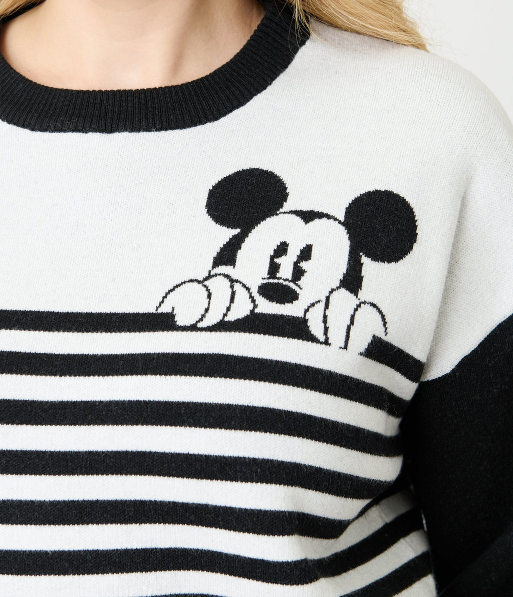 Disney Mickey & Friends Collection by Unique Vintage Black & White Stripe Mickey Sweater - Unique Vintage - Womens, TOPS, SWEATERS