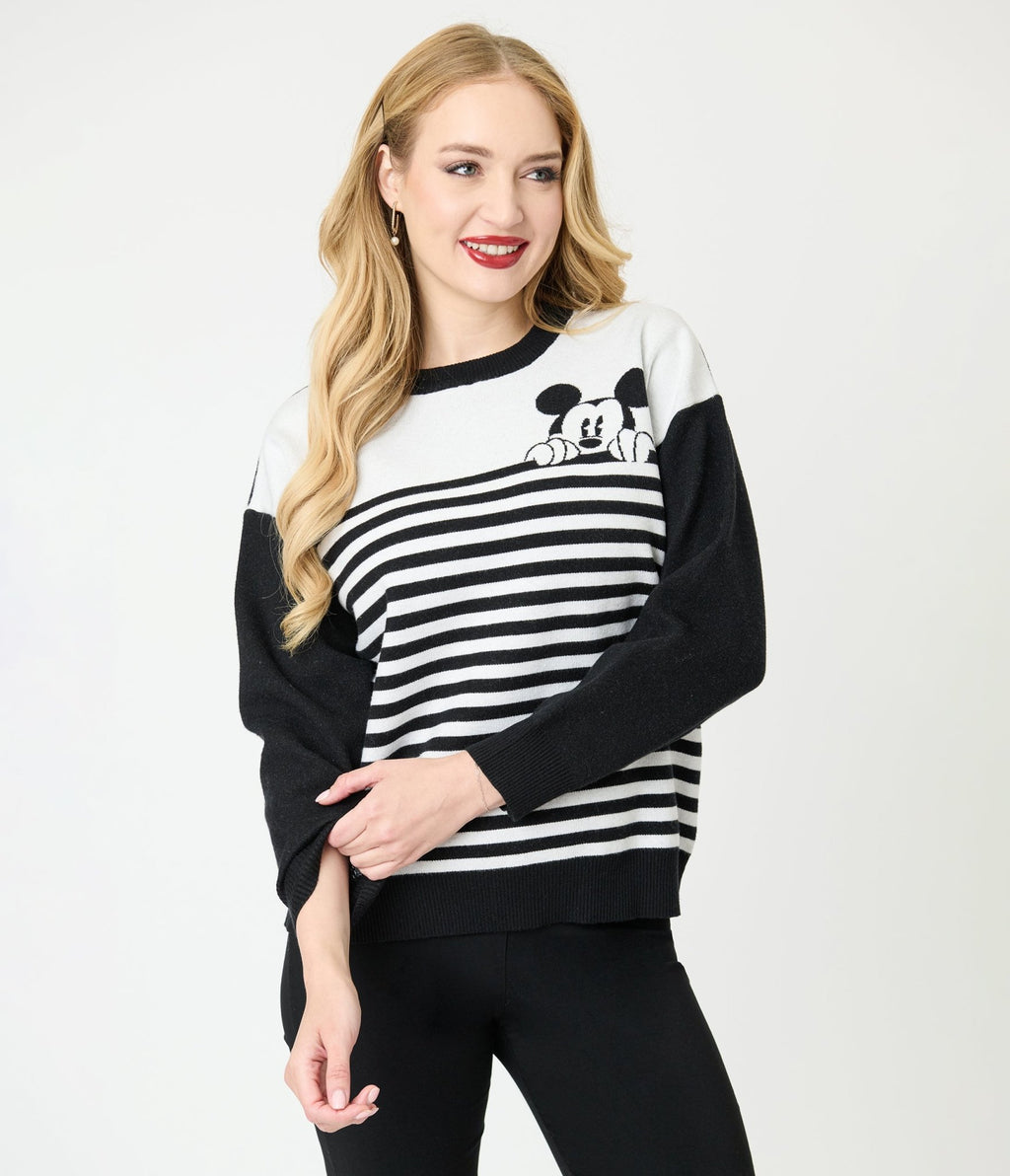 Disney Mickey & Friends Collection by Unique Vintage Black & White Stripe Mickey Sweater - Unique Vintage - Womens, TOPS, SWEATERS