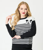 Disney Mickey & Friends Collection by Unique Vintage Black & White Stripe Mickey Sweater - Unique Vintage - Womens, TOPS, SWEATERS