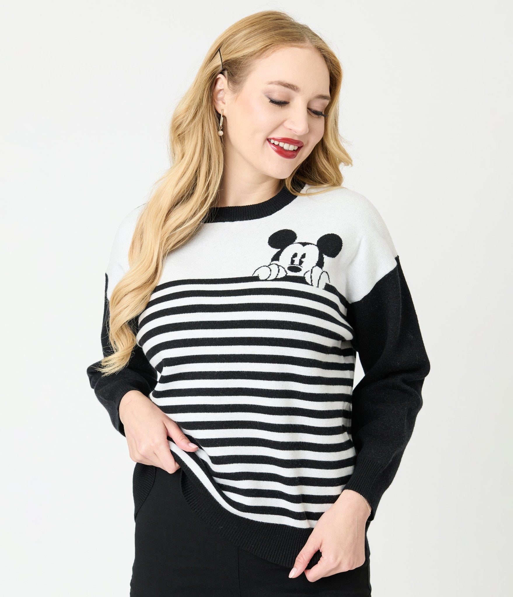 Disney Mickey & Friends Collection by Unique Vintage Black & White Stripe Mickey Sweater - Unique Vintage - Womens, TOPS, SWEATERS