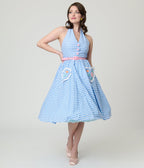 Disney Mickey & Friends Collection by Unique Vintage Blue Gingham Cotton Halter Swing Dress - Unique Vintage - Womens, DRESSES, SWING