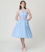 Disney Mickey & Friends Collection by Unique Vintage Blue Gingham Cotton Halter Swing Dress - Unique Vintage - Womens, DRESSES, SWING