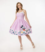 Disney Mickey & Friends Collection by Unique Vintage Lavender & Floral Mickey Border Cotton Swing Dress - Unique Vintage