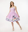 Disney Mickey & Friends Collection by Unique Vintage Lavender & Floral Mickey Border Cotton Swing Dress
