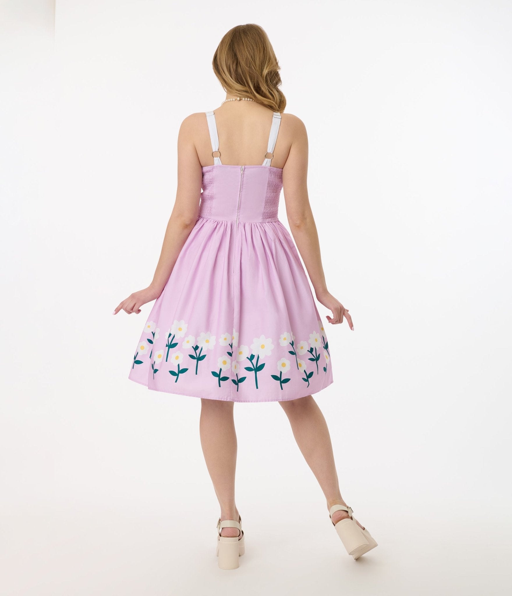 Disney Mickey & Friends Collection by Unique Vintage Lavender & Floral Mickey Border Cotton Swing Dress - Unique Vintage