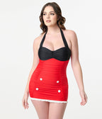Disney Mickey & Friends Collection by Unique Vintage Mickey Black & Red Halter Swim Dress - Unique Vintage - Womens, SWIM