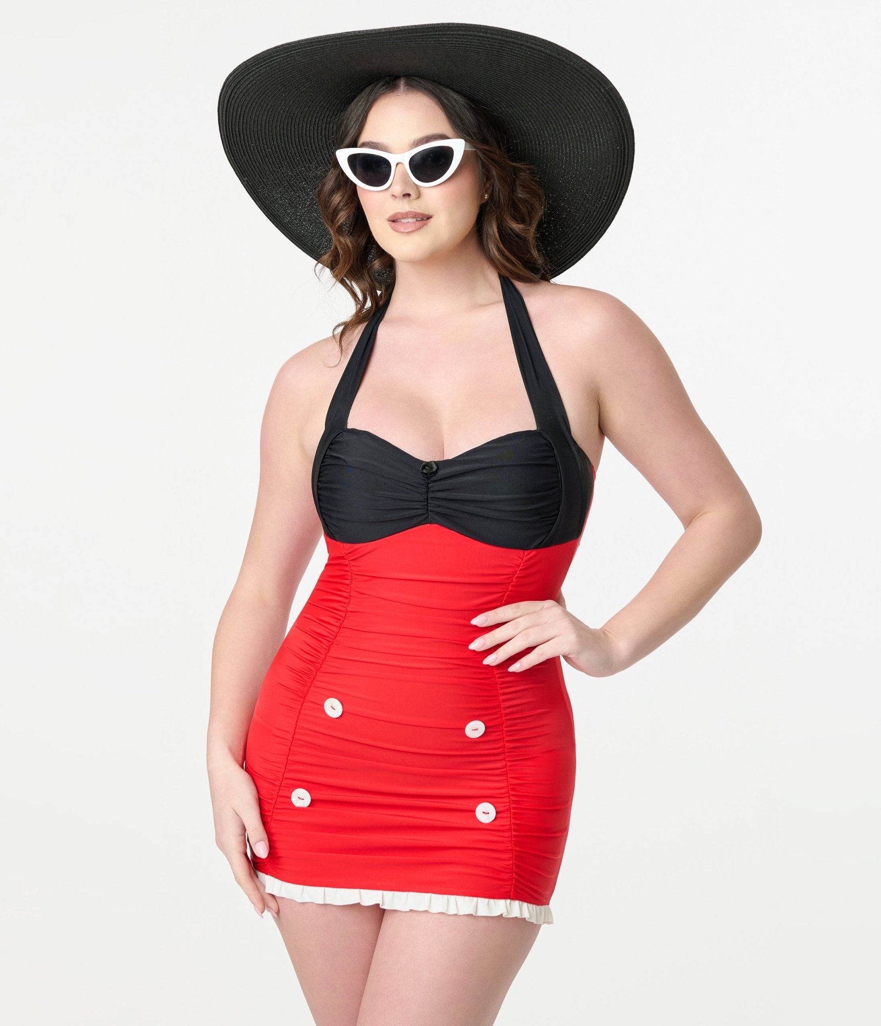 Disney Mickey & Friends Collection by Unique Vintage Mickey Black & Red Halter Swim Dress - Unique Vintage - Womens, SWIM