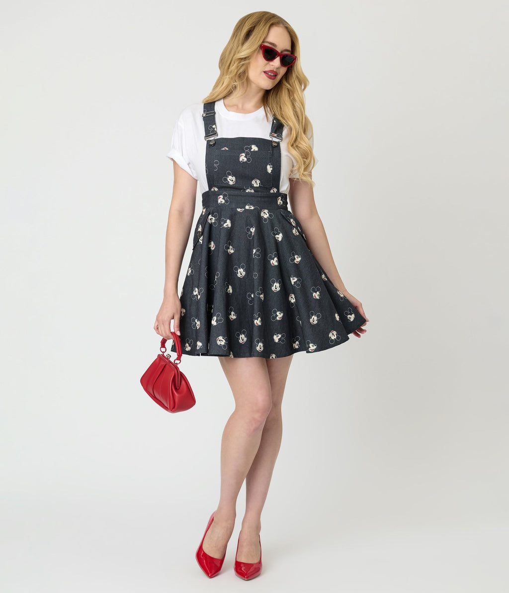 Disney Mickey & Friends Collection by Unique Vintage Mickey Face Pinafore Skirt - Unique Vintage - Womens, BOTTOMS, SKIRTS